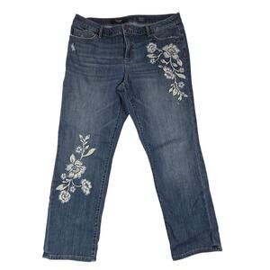 Simply Vera Vera Wang Embroidered Denim Capri Mid Rise Blue White 14